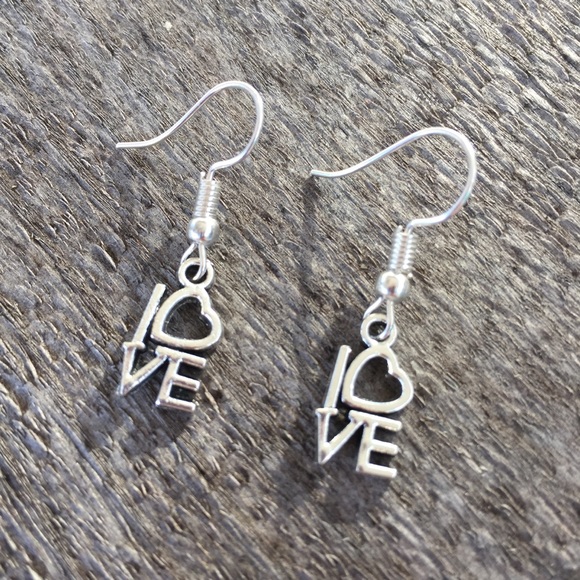 Handcrafted Jewelry - LOVE Silver Hook Earrings